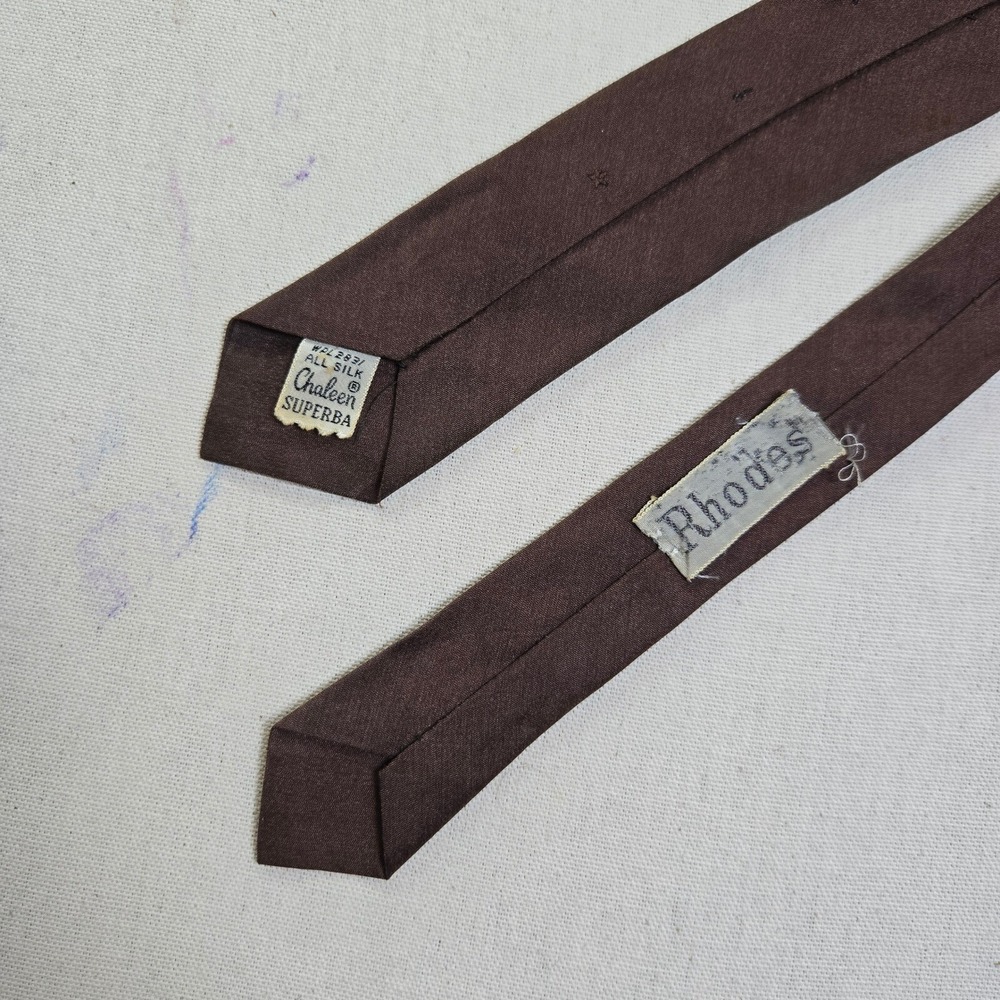 1960s Rhodes MCM Vintage Tie Chaleen Superba Brown Silk Tie Crest‎ Pattern 1950s